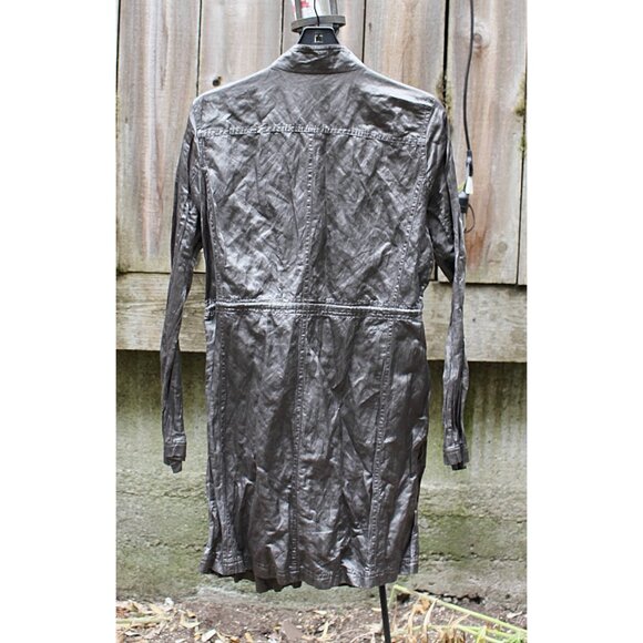 Eileen Fisher - High Collar Steel Satin Jacket in Charcoal Grey, Med - Picture 2 of 11